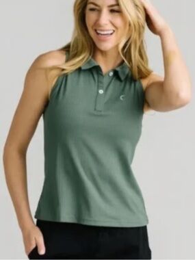ZYIA Active Ribbed Sleeveless polo top *sage green*